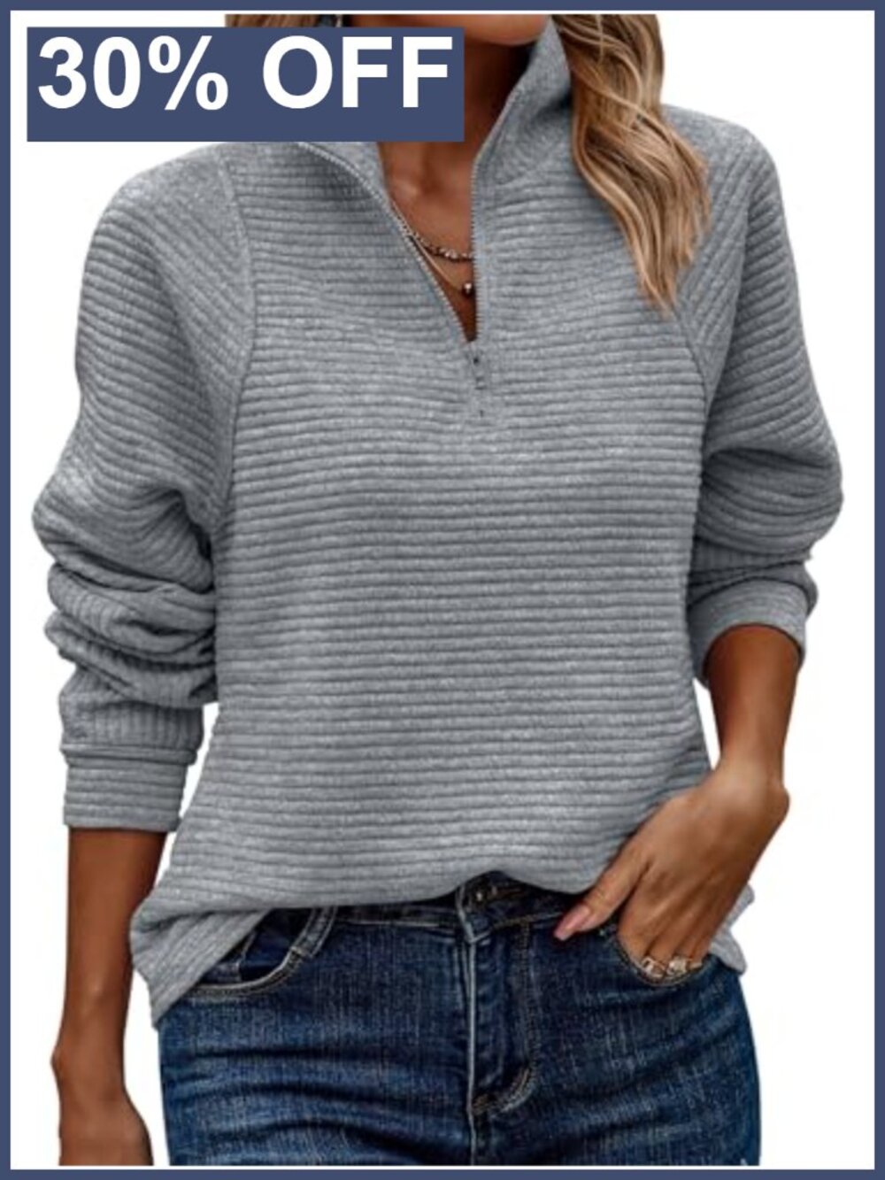 Women Oversized Textured Quarter Zip Tunics Waffle Knit Pullover